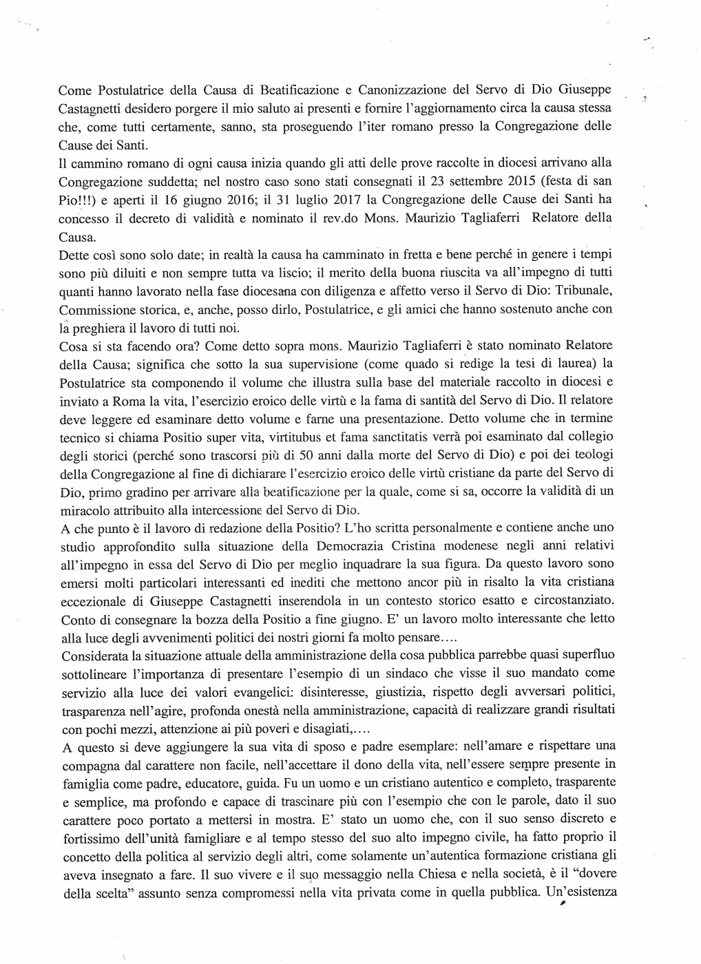 Anteprima della dichiarazione della postulatrice Francesca Consolini
